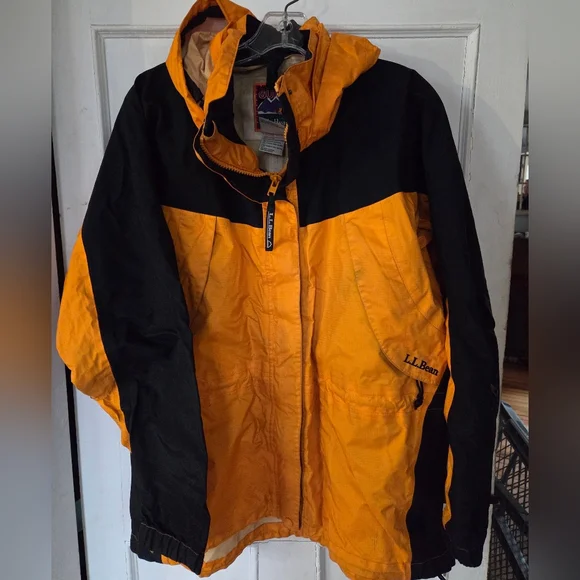 Vintage 1990's L.L. Bean Mountain Guide Gore-tex Shell Jacket Black & Yellow PL - Picture 1 of 10